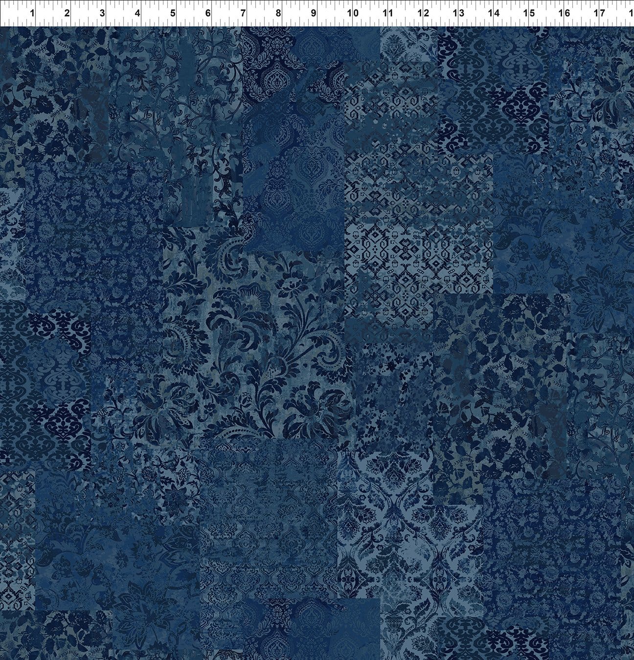 In the Beginning Carpet Bag Romance Brocade Quilting Cotton Fabric- Blue