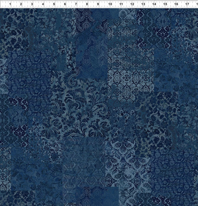 In the Beginning Carpet Bag Romance Brocade Quilting Cotton Fabric- Blue