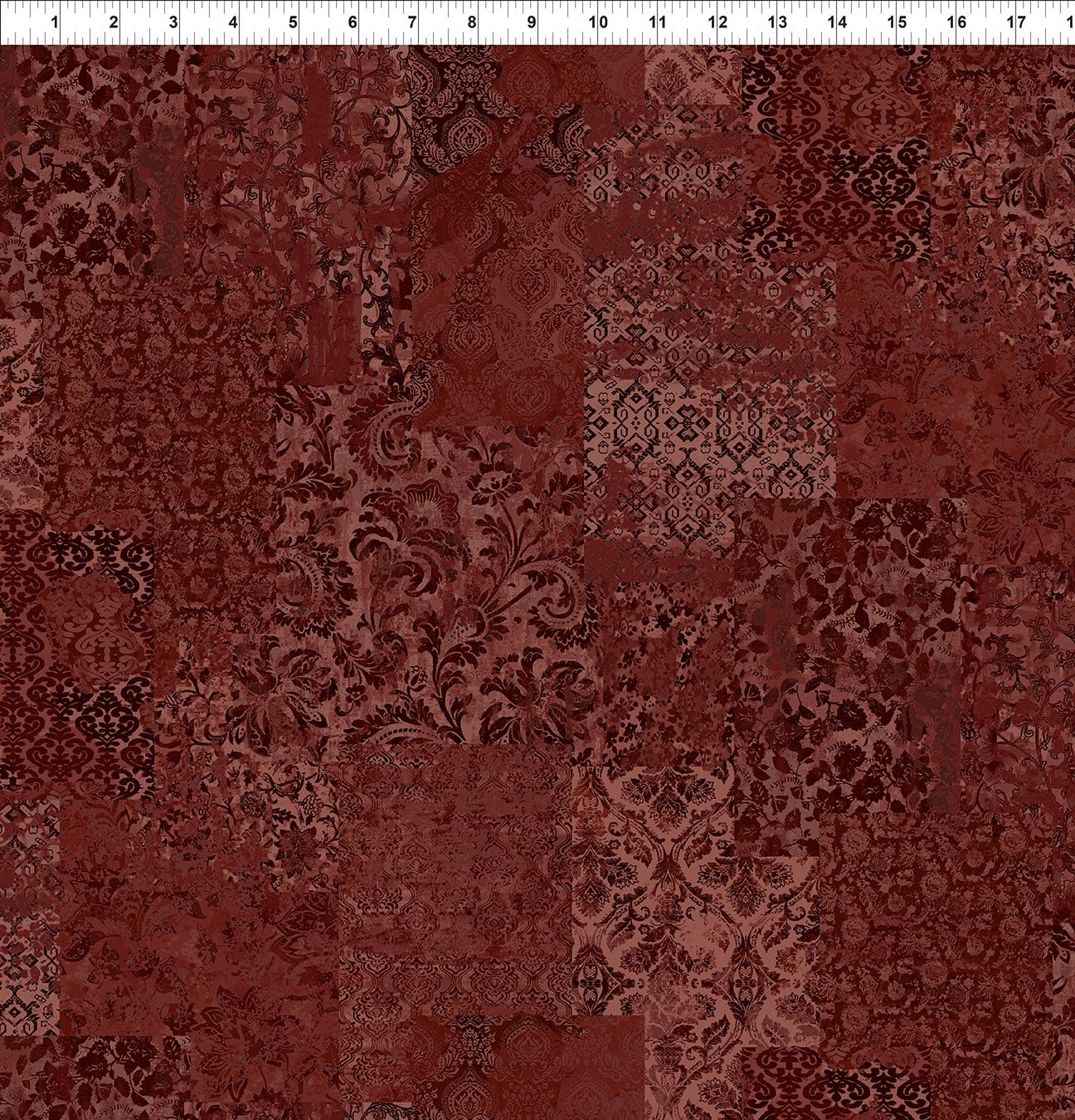 In the Beginning Carpet Bag Romance Brocade Quilting Cotton Fabric- Red