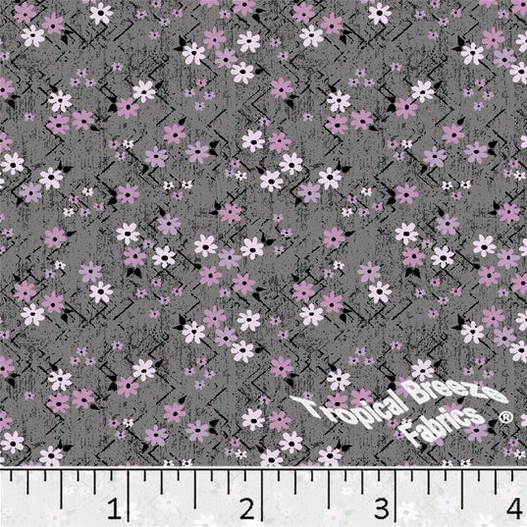Gray Small Floral Poly Cotton Fabric
