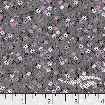 Gray Small Floral Poly Cotton Fabric