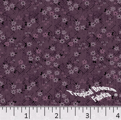 Wine Small Floral Poly Cotton Fabric