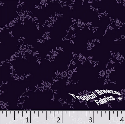 Purple Plum Floral Vines Poly Cotton Fabric