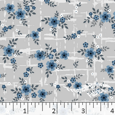 Blue Small Blossoms Floral Poly Cotton Fabric - 1 yd 29"