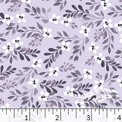 Dusty Lavender Floral Leaves Poly Cotton Fabric