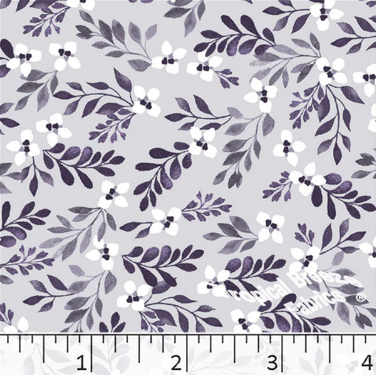 Dusty Plum Floral Leaves Poly Cotton Fabric
