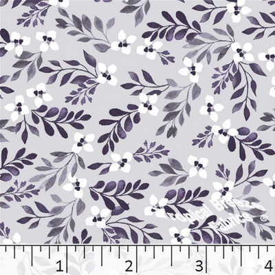 Dusty Plum Floral Leaves Poly Cotton Fabric