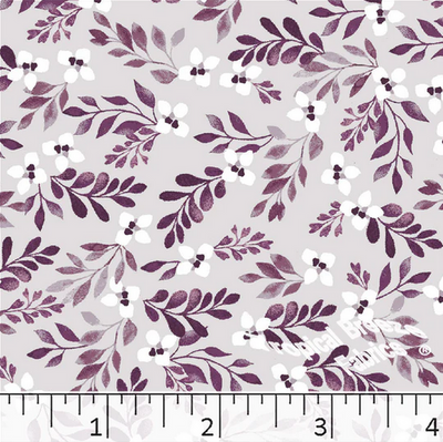 Wine Floral Leaves Poly Cotton Fabric