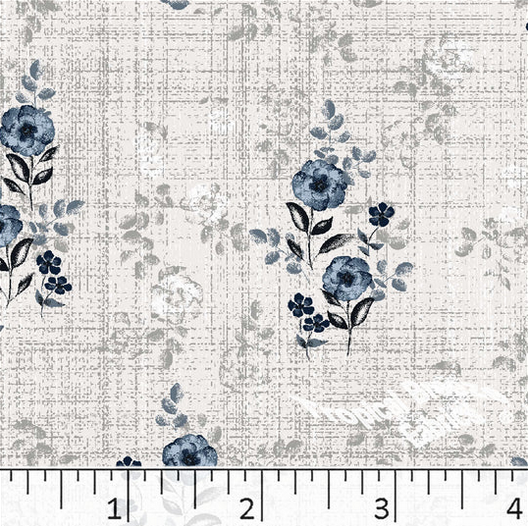 Denim Blue Floral Poly Cotton Fabric