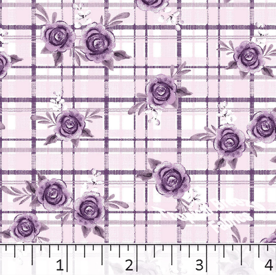 Purple Floral Plaid Poly Cotton Fabric