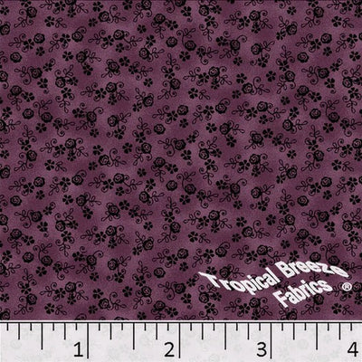 Deep Wine Roses Poly Cotton Fabric - 4 1/2 yds (Has a printing flaw 1/2"x1 1/4")