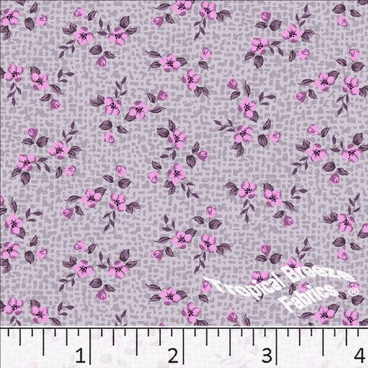 Dusty Lavender Floral Poly Cotton Fabric - 2 yds