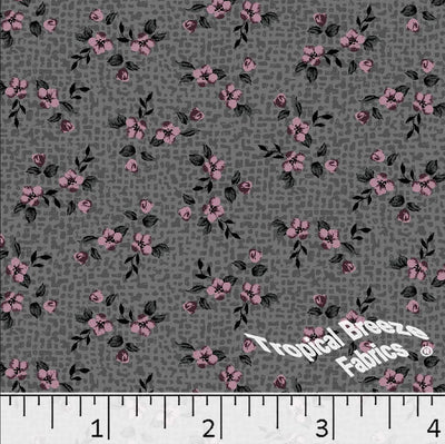 Charcoal Floral Poly Cotton Fabric