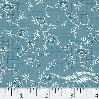 Medium Blue Bell Floral Poly Cotton Fabric - 32"
