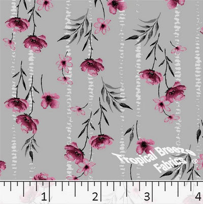 Gray/Fuchsia Floral Poly Cotton Fabric