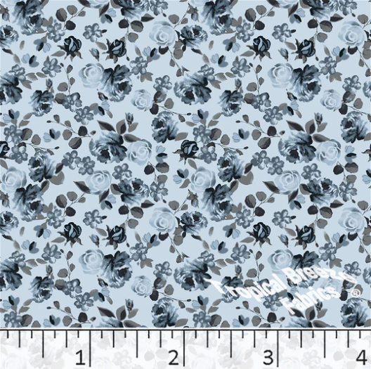 Slate Blue Roses Poly Cotton Fabric