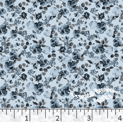 Slate Blue Roses Poly Cotton Fabric