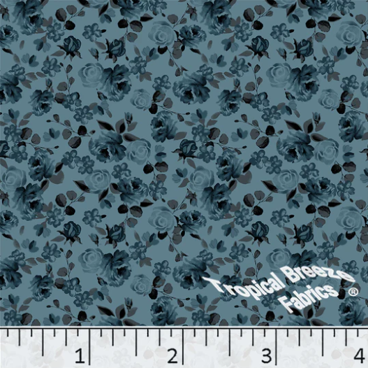Dark Teal Roses Poly Cotton Fabric