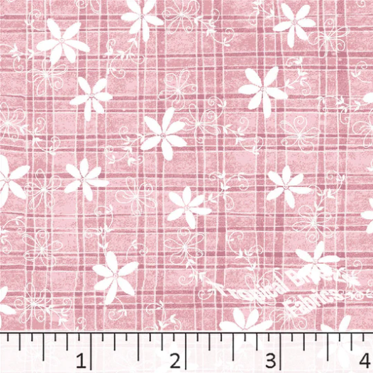 Rose Floral Plaid Poly Cotton Fabric - 1 1/4 yds