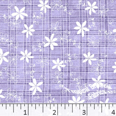 Lavender Floral Plaid Poly Cotton Fabric - 1 yd 25"