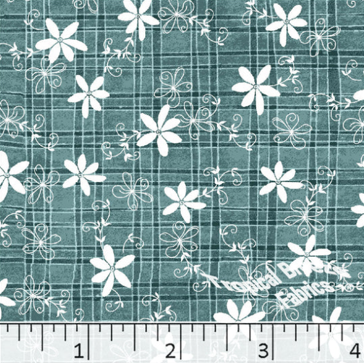 Pine Green Floral Plaid Poly Cotton Fabric