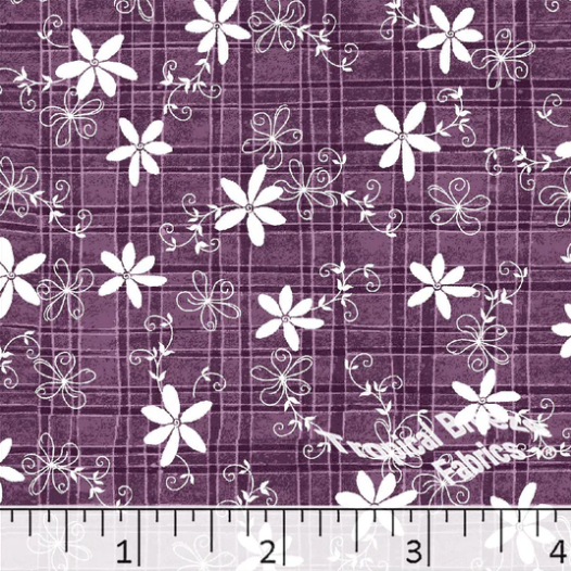 Purple Plum Floral Plaid Poly Cotton Fabric