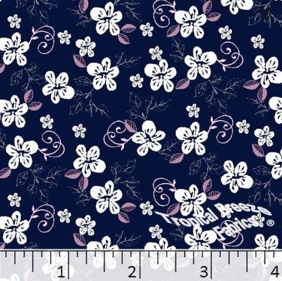 Dark Navy Floral Poly Cotton Fabric