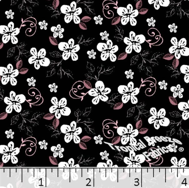 Black & White Floral Poly Cotton Fabric