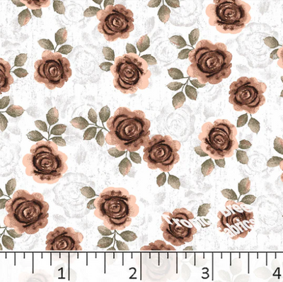 Rust Rose Blossom Poly Cotton Fabric