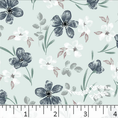 Mint Floral Poly Cotton Fabric