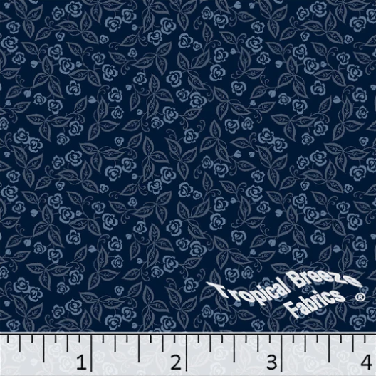 Navy Tiny Roses Poly Cotton Fabric