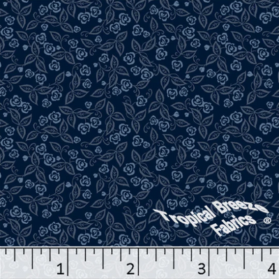 Navy Tiny Roses Poly Cotton Fabric