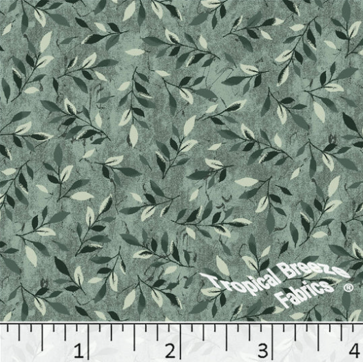 Sage Green Leaves Poly Cotton Fabric
