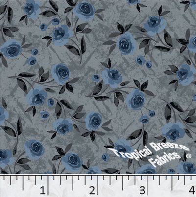 Gray Roses Poly Cotton Fabric