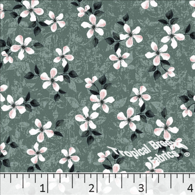 Sage Green Blossom Poly Cotton Fabric