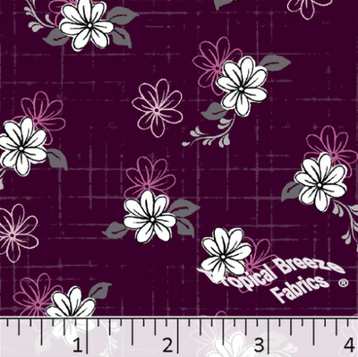 Wine Floral Poly Cotton Fabric