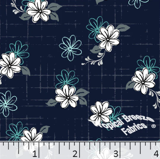 Navy Floral Poly Cotton Fabric