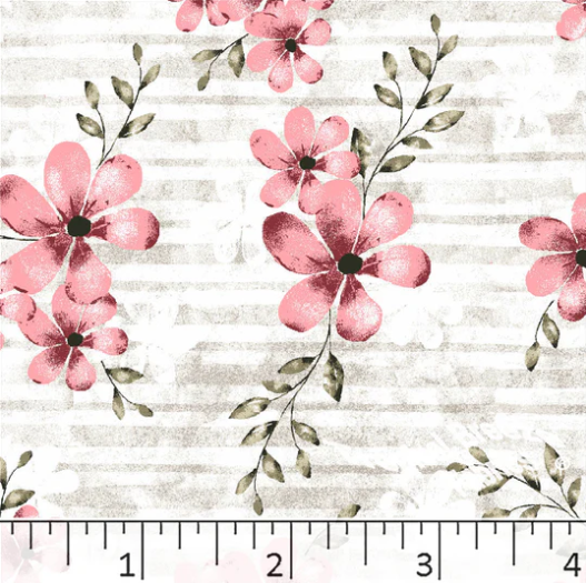 Pink Floral Print Poly Cotton Fabric
