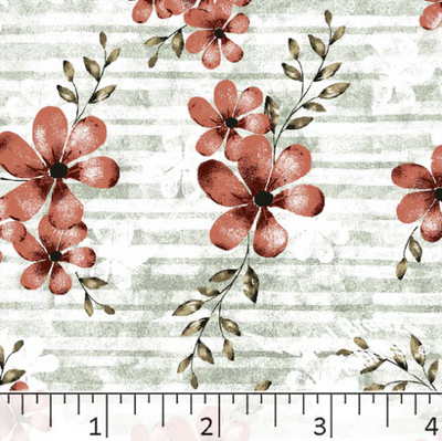 Rust Floral Print Poly Cotton Fabric