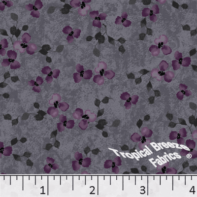Charcoal Small Floral Poly Cotton Fabric