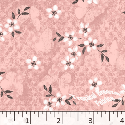 Peach Floral Poly Cotton Fabric