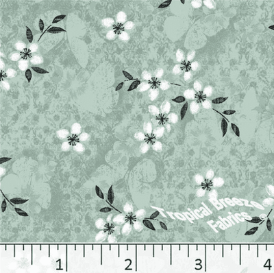 Mint Floral Poly Cotton Fabric - 3/4 yd