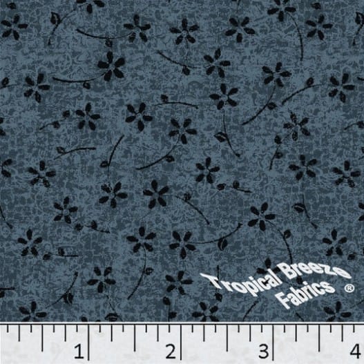 Navy with Black Flowers Poly Cotton Fabric