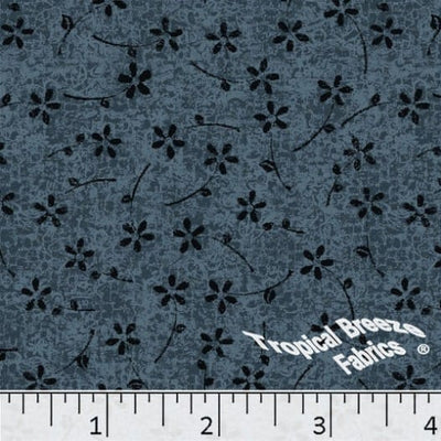 Navy with Black Flowers Poly Cotton Fabric