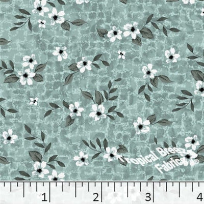 Dusty Jade Floral Poly Cotton Fabric