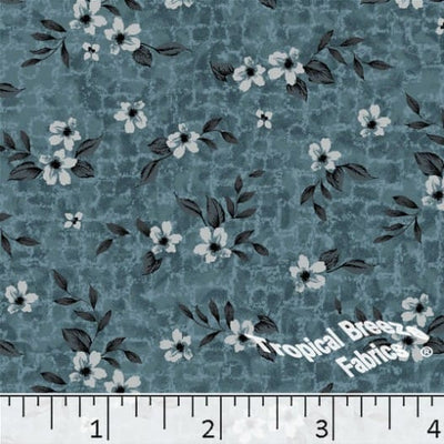 Turquoise Floral Poly Cotton Fabric