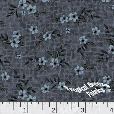 Charcoal Floral Poly Cotton Fabric