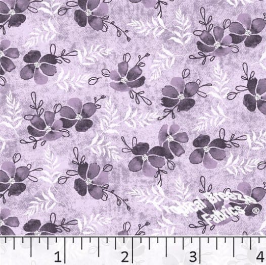 Lavender Floral Leaf Sprigs Poly Cotton Fabric