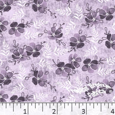 Lavender Floral Leaf Sprigs Poly Cotton Fabric