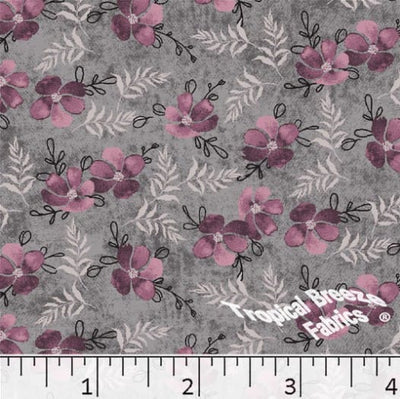 Rose Floral Leaf Sprigs Poly Cotton Fabric
